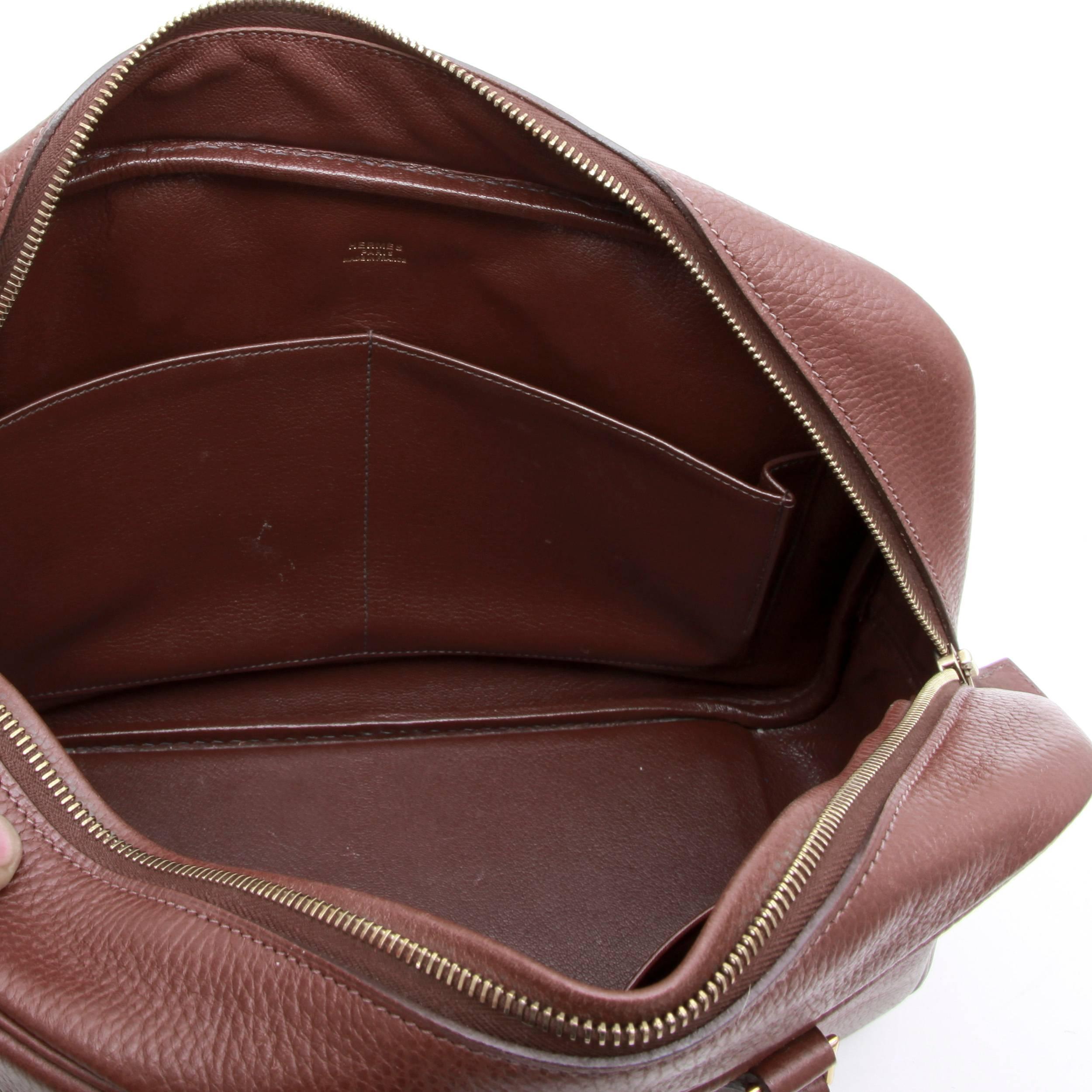 HERMES 'plume' Bag in Brown Grained Leather 2