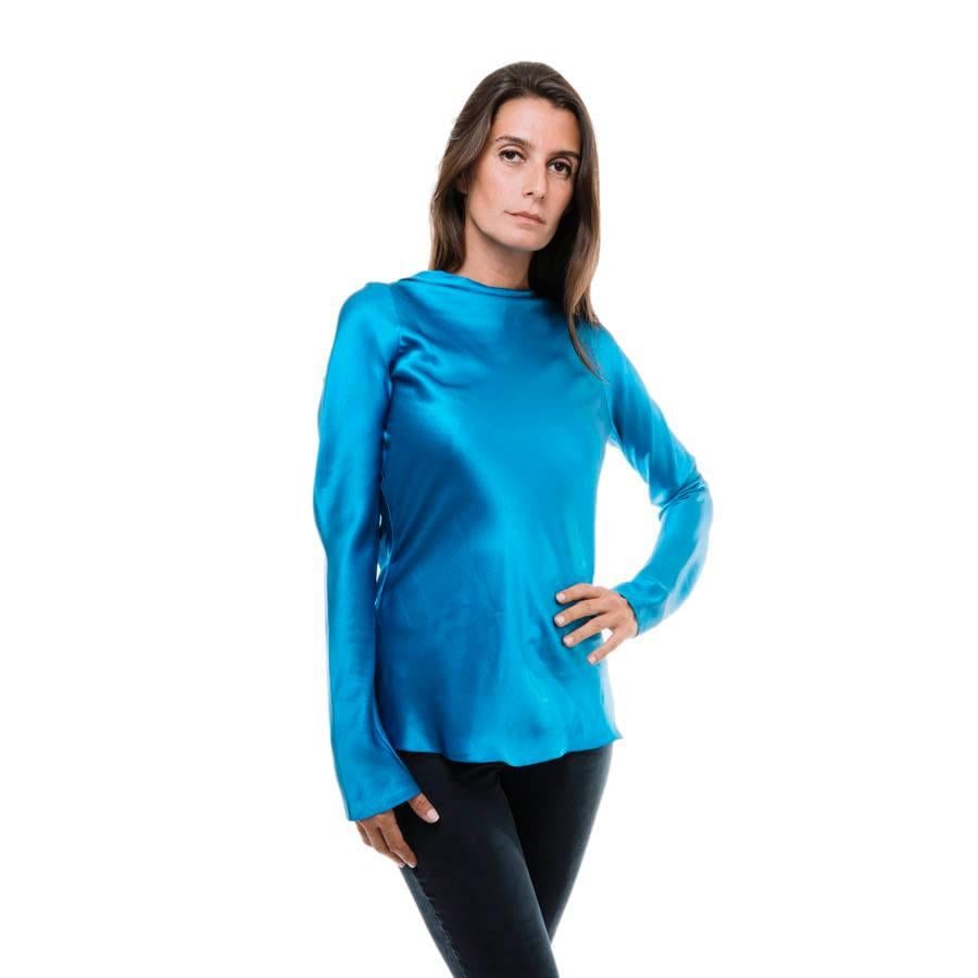 Women's YVES SAINT LAURENT Blouse in Royal Blue Silk Size 36FR