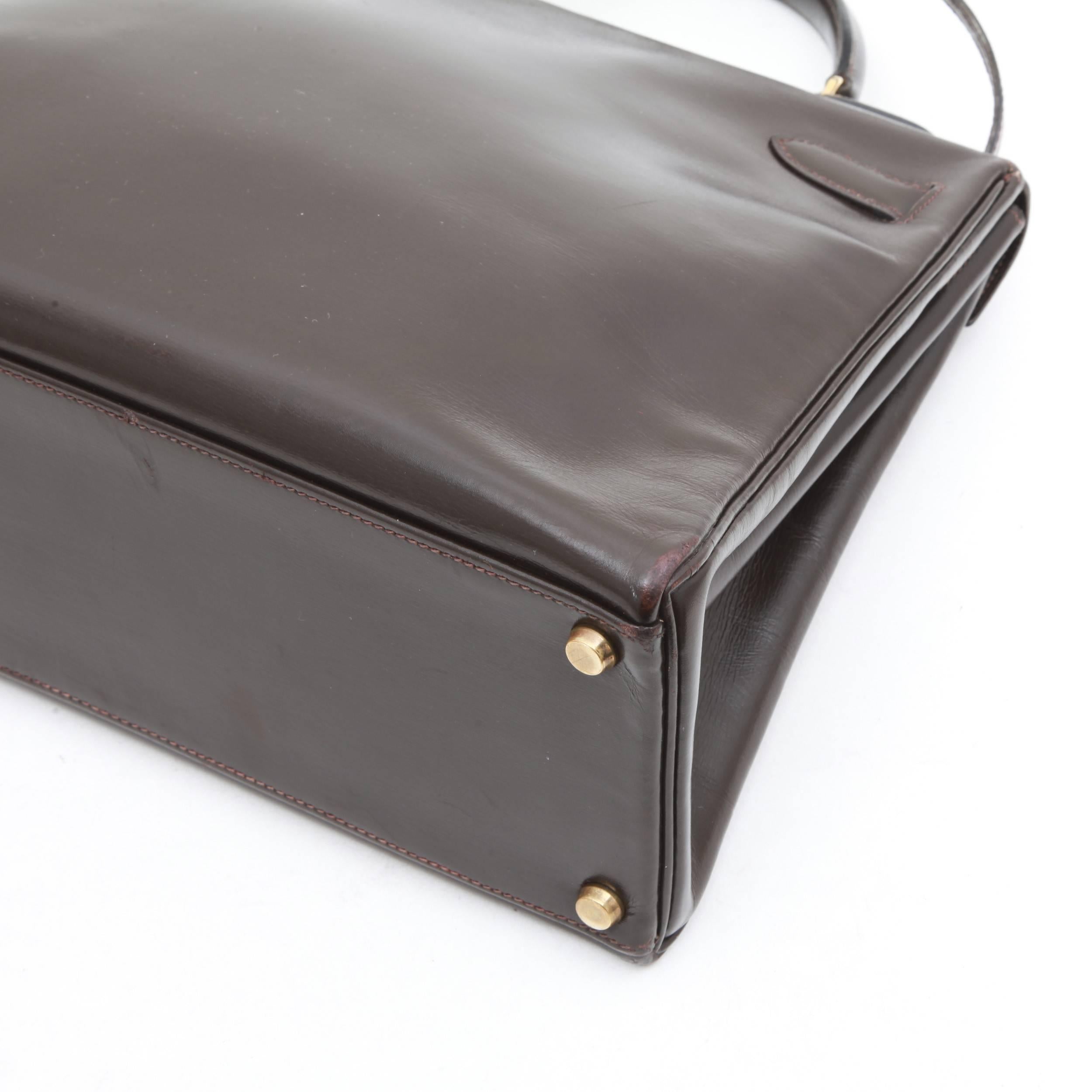 HERMES Kelly 32 Bag in Brown Box Leather 4