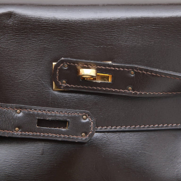 HERMES Kelly 32 Bag in Brown Box Leather 2