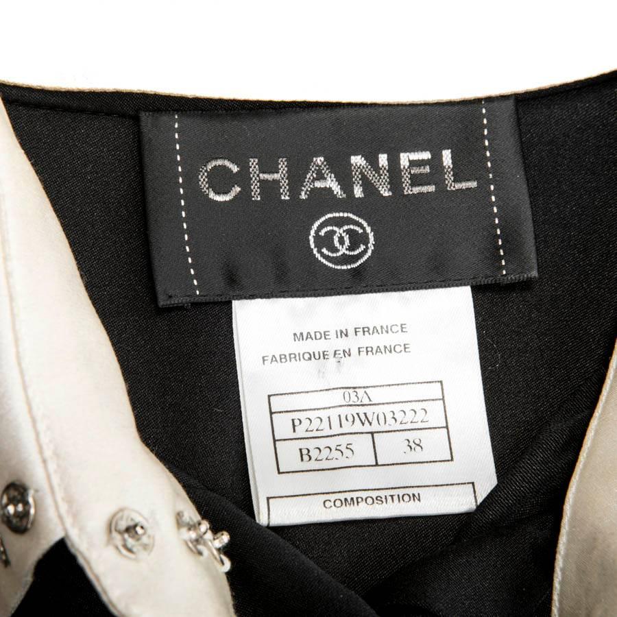 Women's CHANEL Dress in Black Silk with White Collar Size 38EU