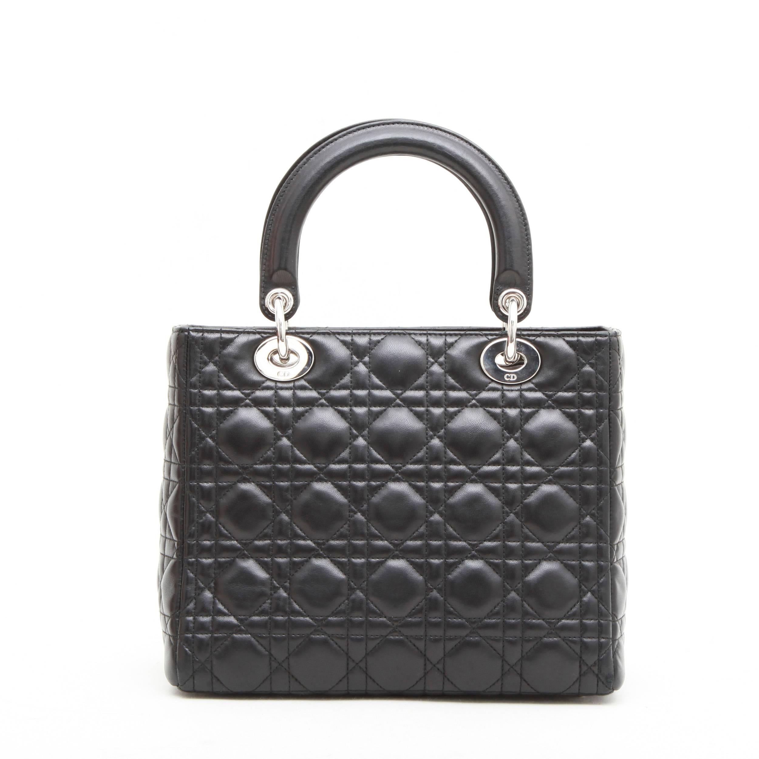 CHRISTIAN DIOR 'Lady Dior' Bag in Black Quilted Leather In Good Condition In Paris, FR