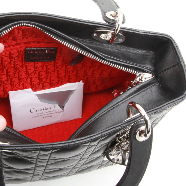 CHRISTIAN DIOR 'Lady Dior' Bag in Black Quilted Leather at 1stDibs