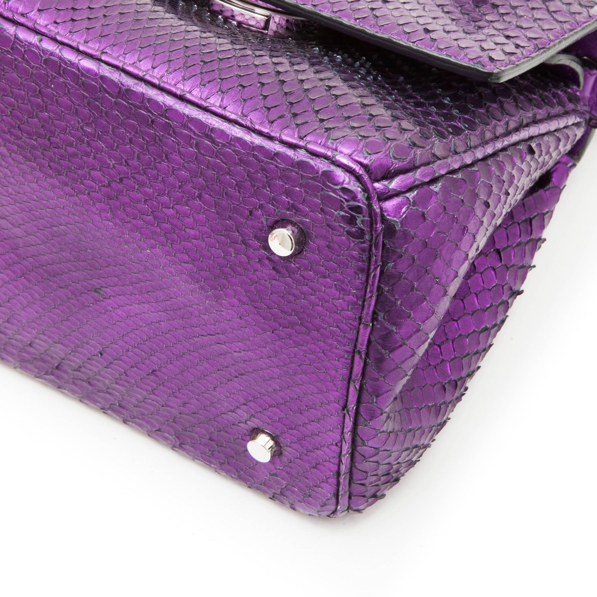 Women's Christian Dior Metallic Purple Python Double Flap Bag 