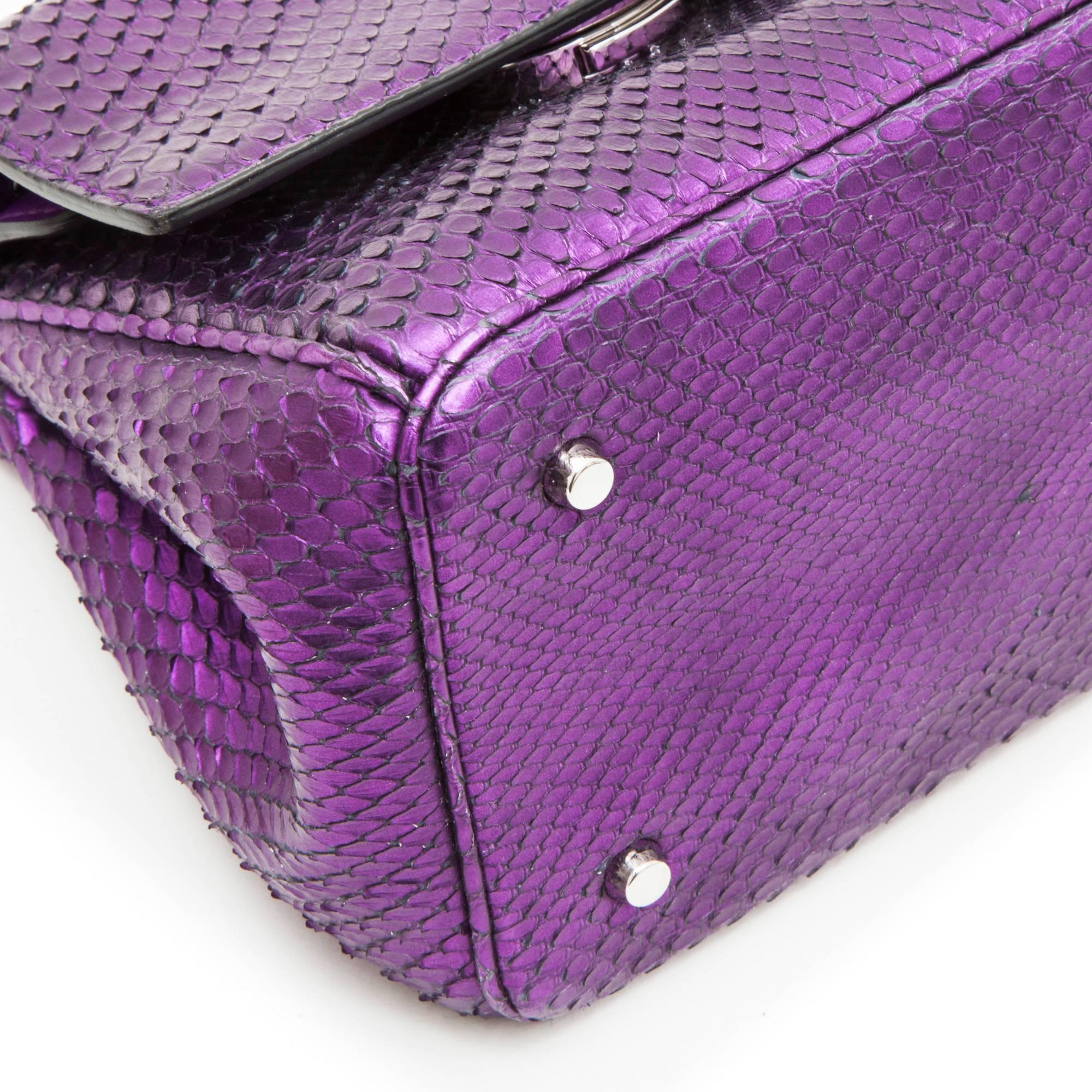 Christian Dior Metallic Purple Python Double Flap Bag  In Good Condition In Paris, FR