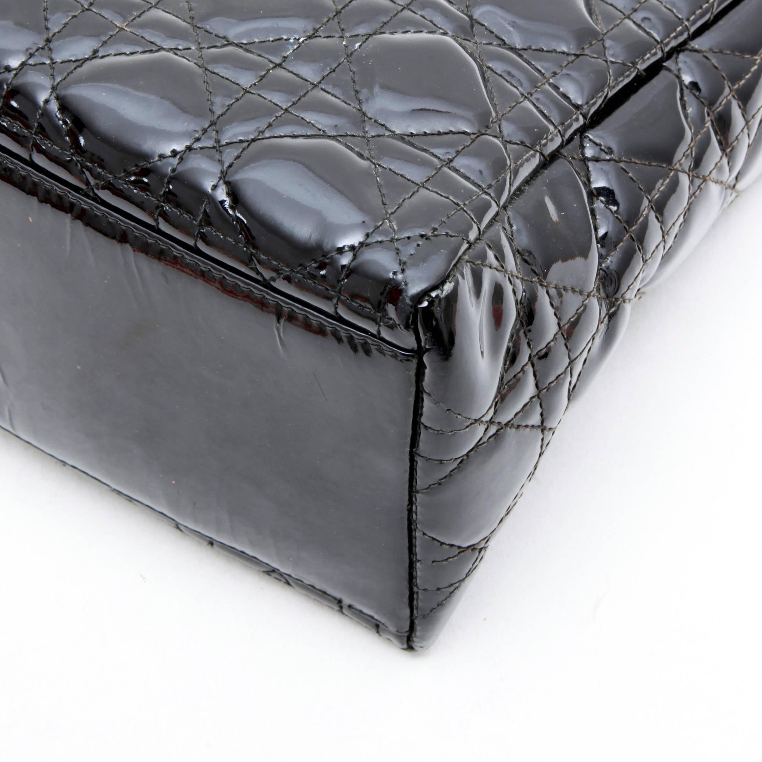 CHRISTIAN DIOR 'Lady Dior' Vintage Handbag in Black Patent Leather 1
