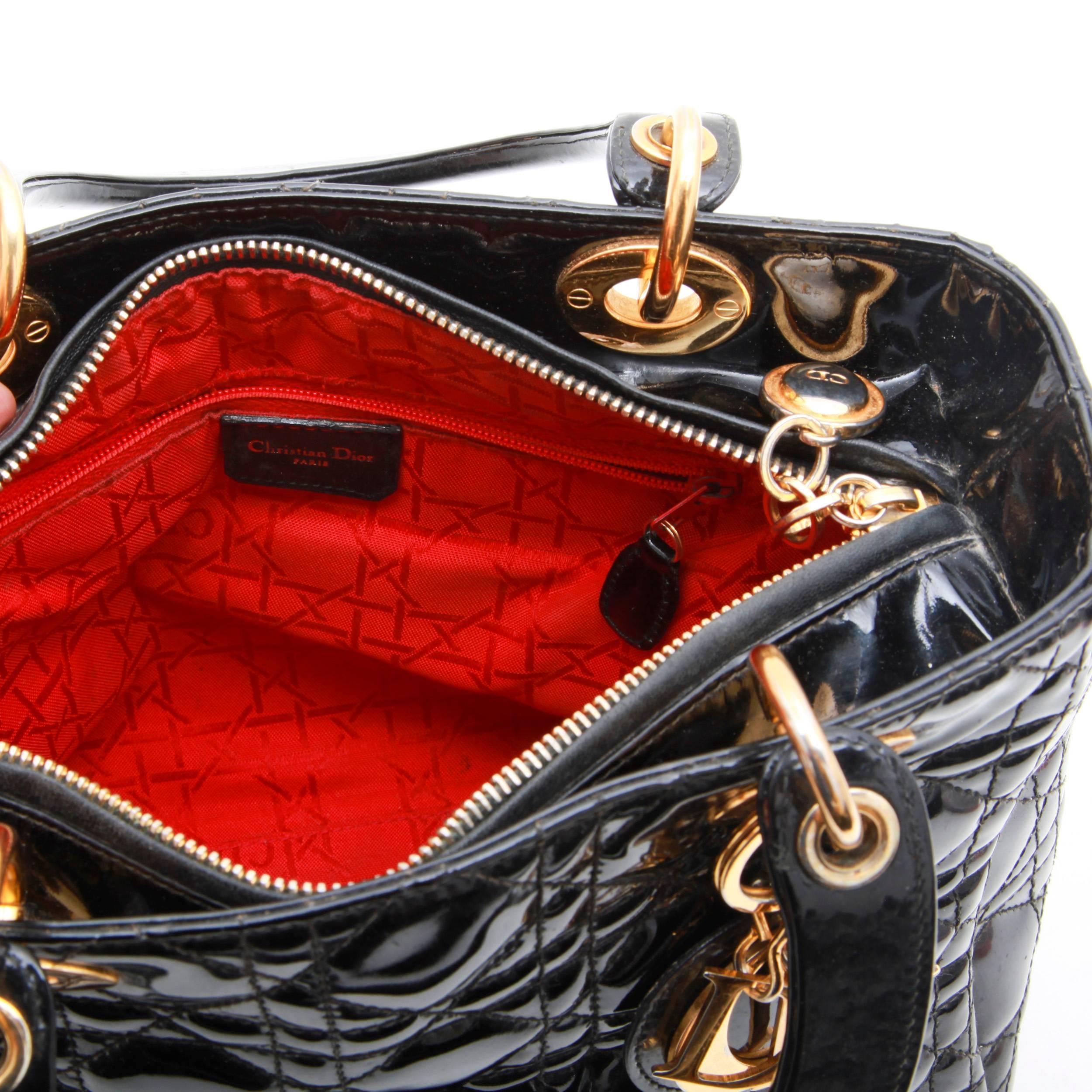 CHRISTIAN DIOR 'Lady Dior' Vintage Handbag in Black Patent Leather 2