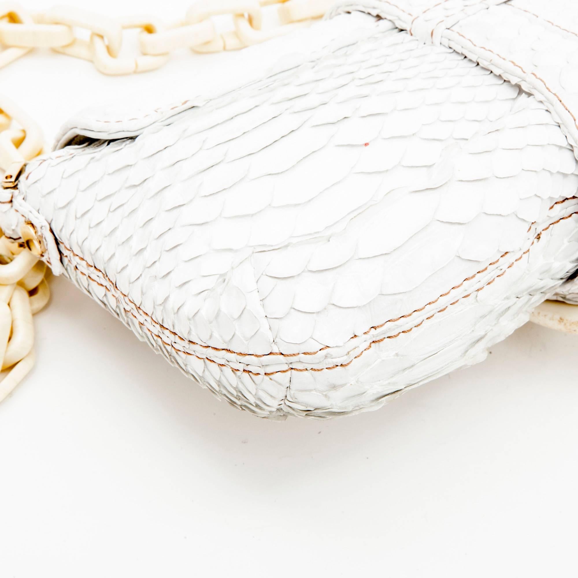 LANVIN Baguette Bag in White Python Leather 3