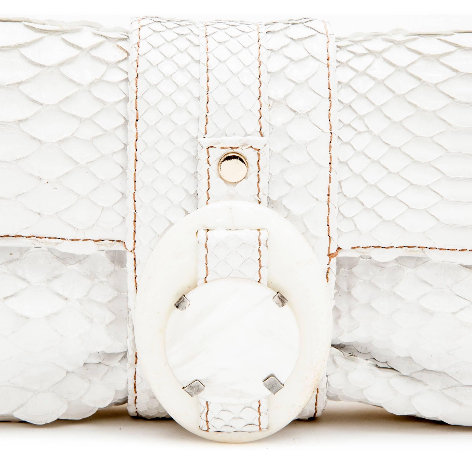 LANVIN Baguette Bag in White Python Leather In New Condition In Paris, FR