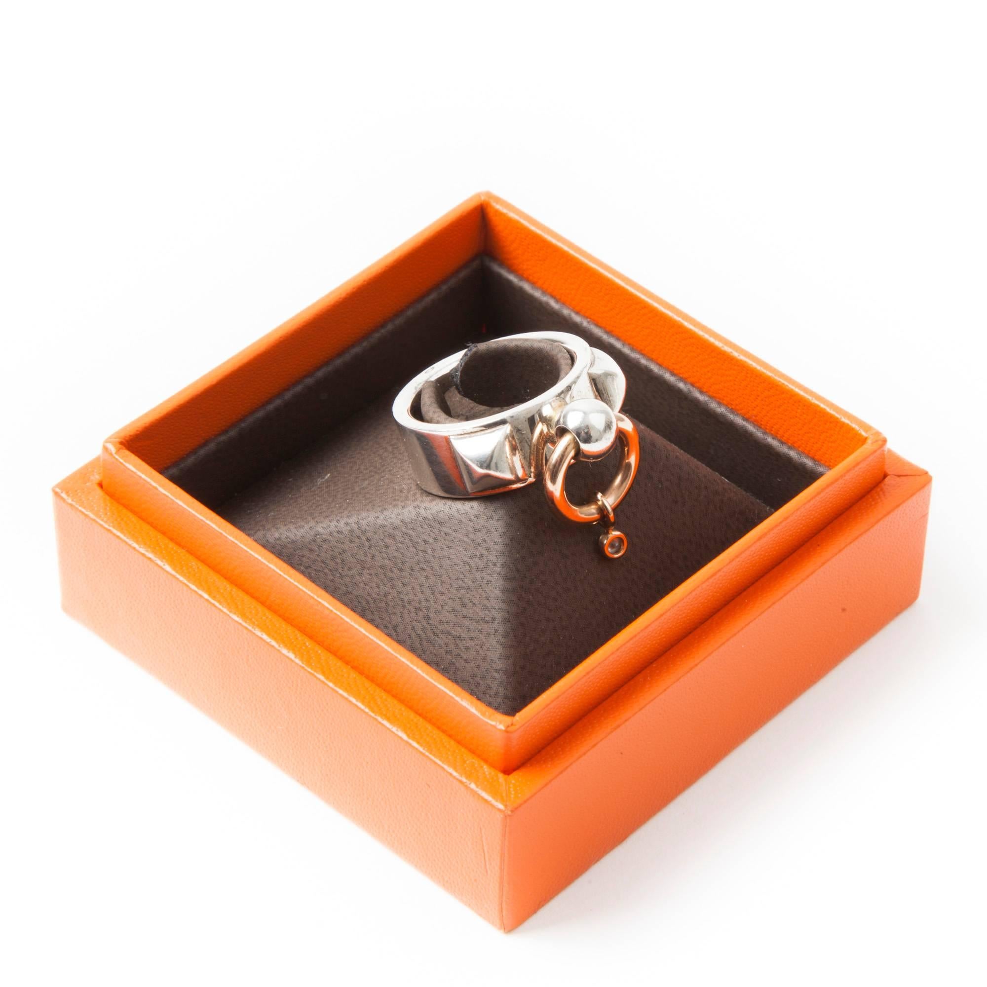 Bague HERMES, Collier de Chien, en argent sterling, or et diamant. Taille 54 EU en vente 1