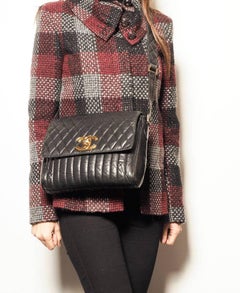 CHANEL Vintage Double Flap Bag in Black Smooth Quilted Lamb Leather