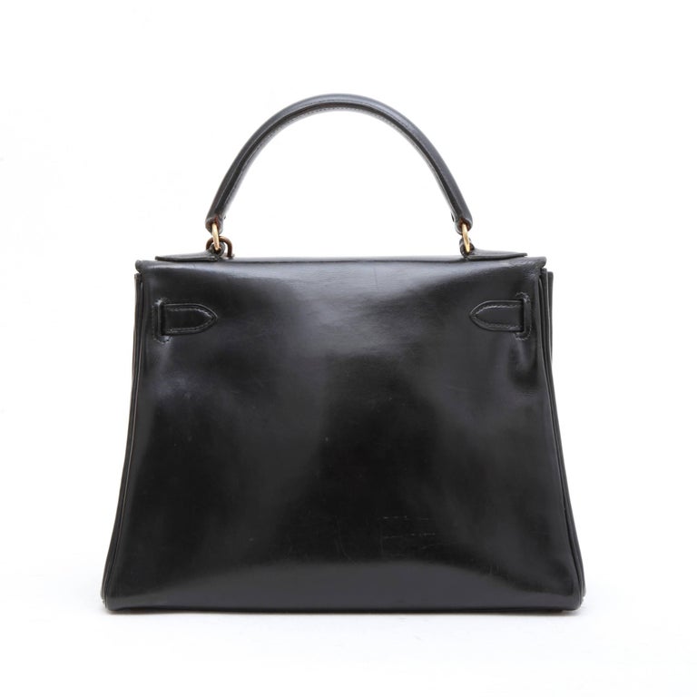 HERMES Vintage Kelly 28 Flap Bag in Black Box Leather at 1stDibs ...