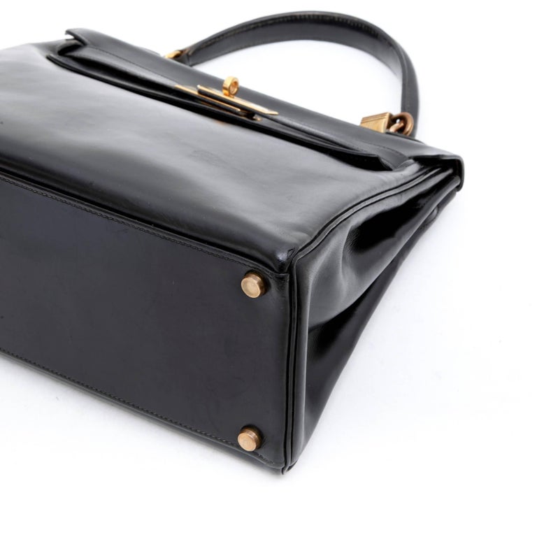HERMES Vintage Kelly 28 Flap Bag in Black Box Leather at 1stDibs ...