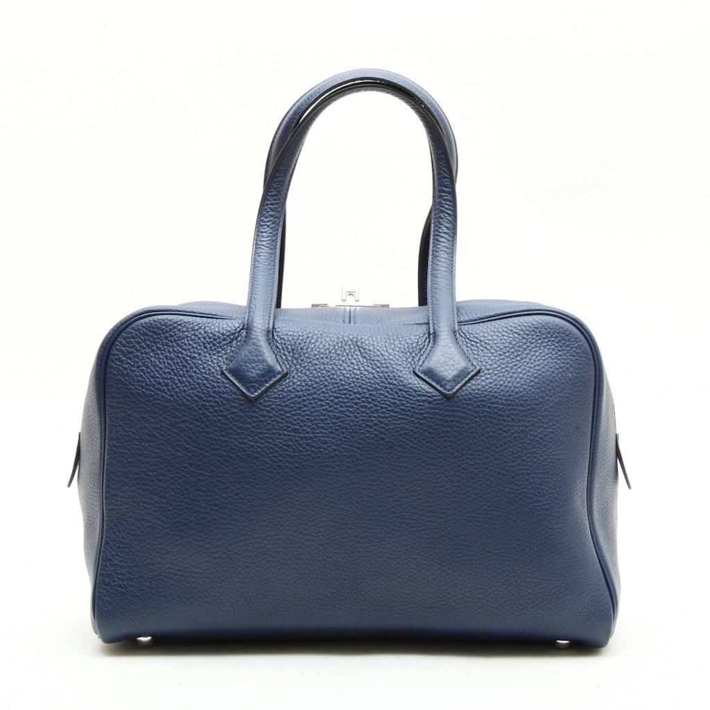 Women's HERMES 'Victoria' Bag in Blue Abyss Taurillon Clémence Leather