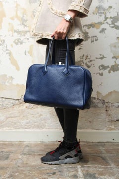 HERMES 'Victoria' Bag in Blue Abyss Taurillon Clémence Leather