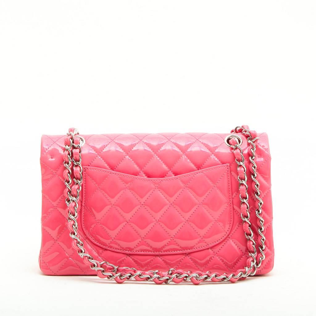 Women's CHANEL 'Timeless' Double Flap Bag in Pink Patent Leather