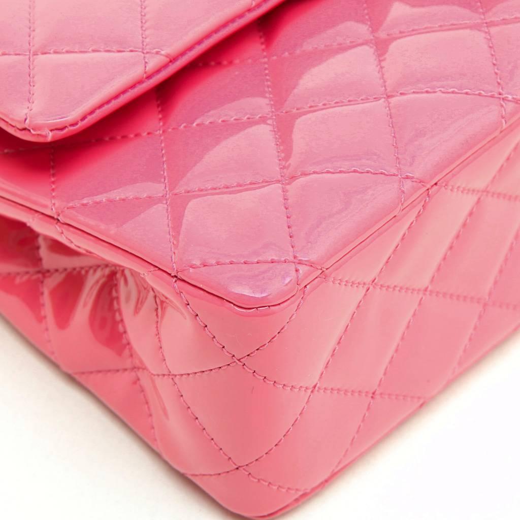 CHANEL 'Timeless' Double Flap Bag in Pink Patent Leather In New Condition In Paris, FR