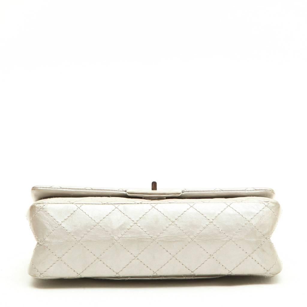 Women's CHANEL 'Timeless' Double Flap Bag in Aged Silver Leather