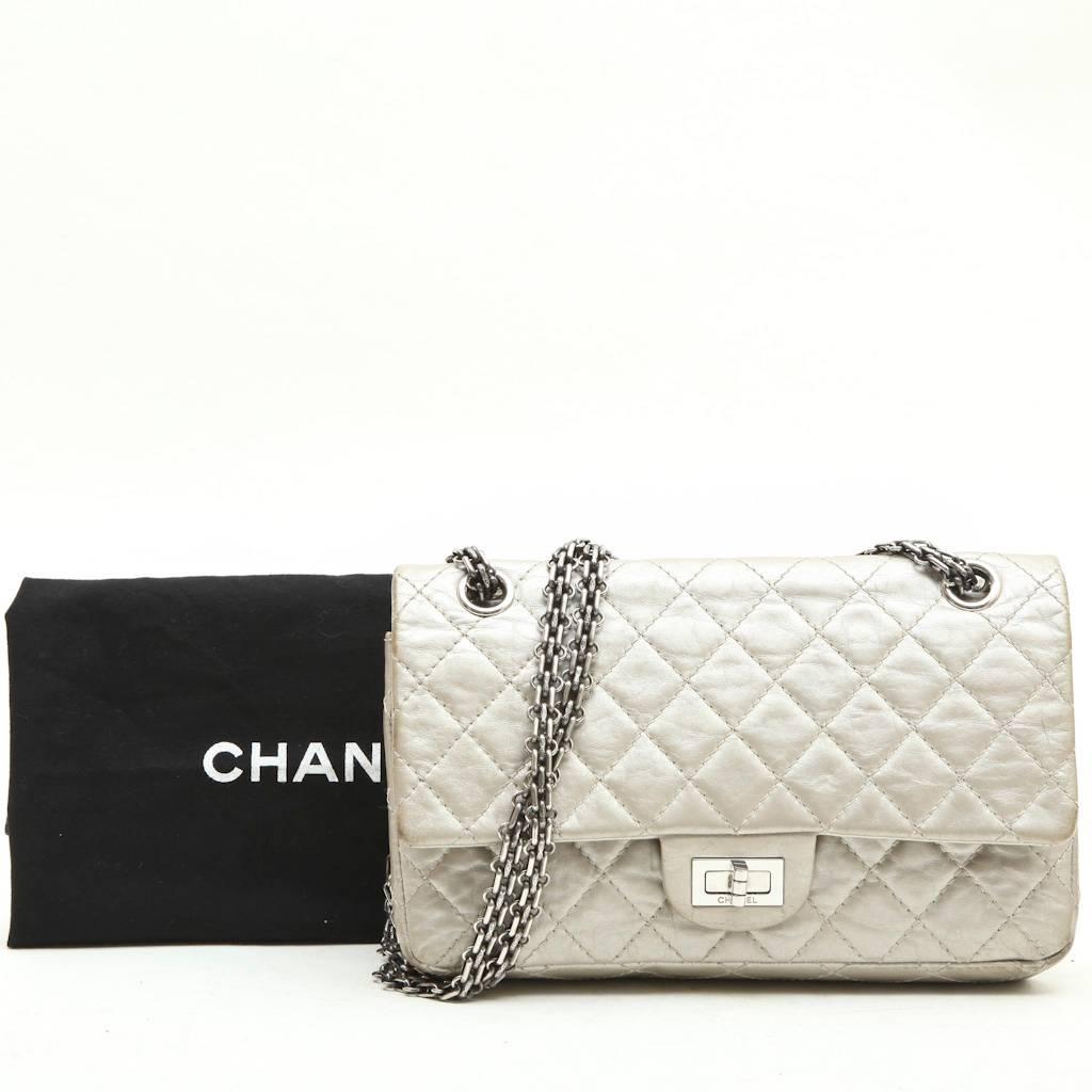 CHANEL 'Timeless' Double Flap Bag in Aged Silver Leather 3