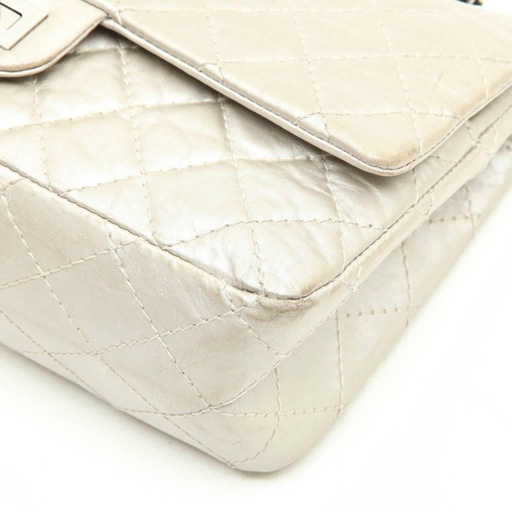 CHANEL 'Timeless' Double Flap Bag in Aged Silver Leather 2