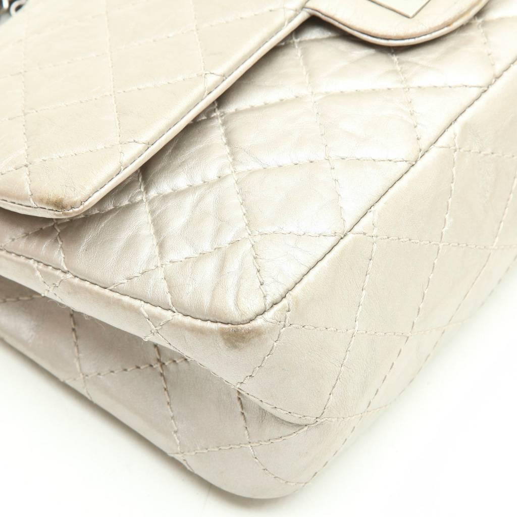 CHANEL 'Timeless' Double Flap Bag in Aged Silver Leather 1