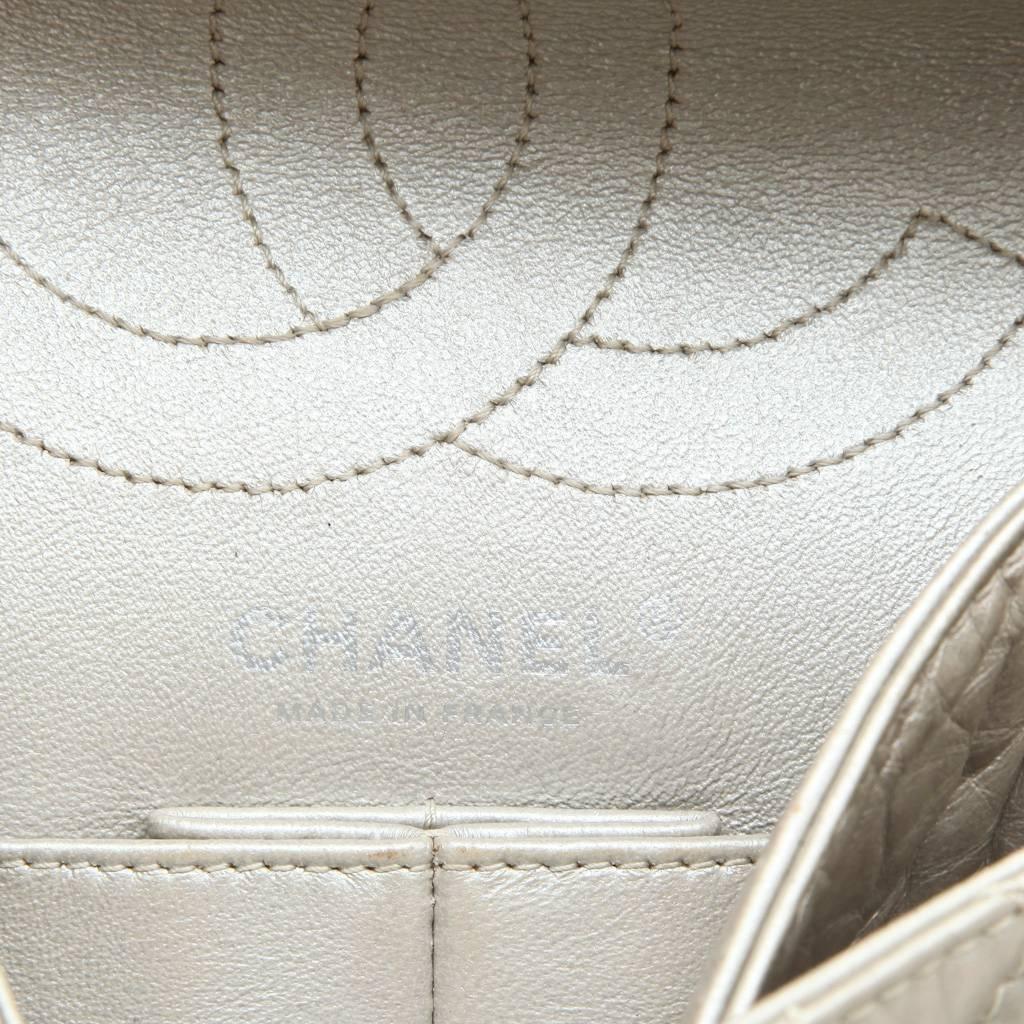 CHANEL 'Timeless' Double Flap Bag in Aged Silver Leather 5