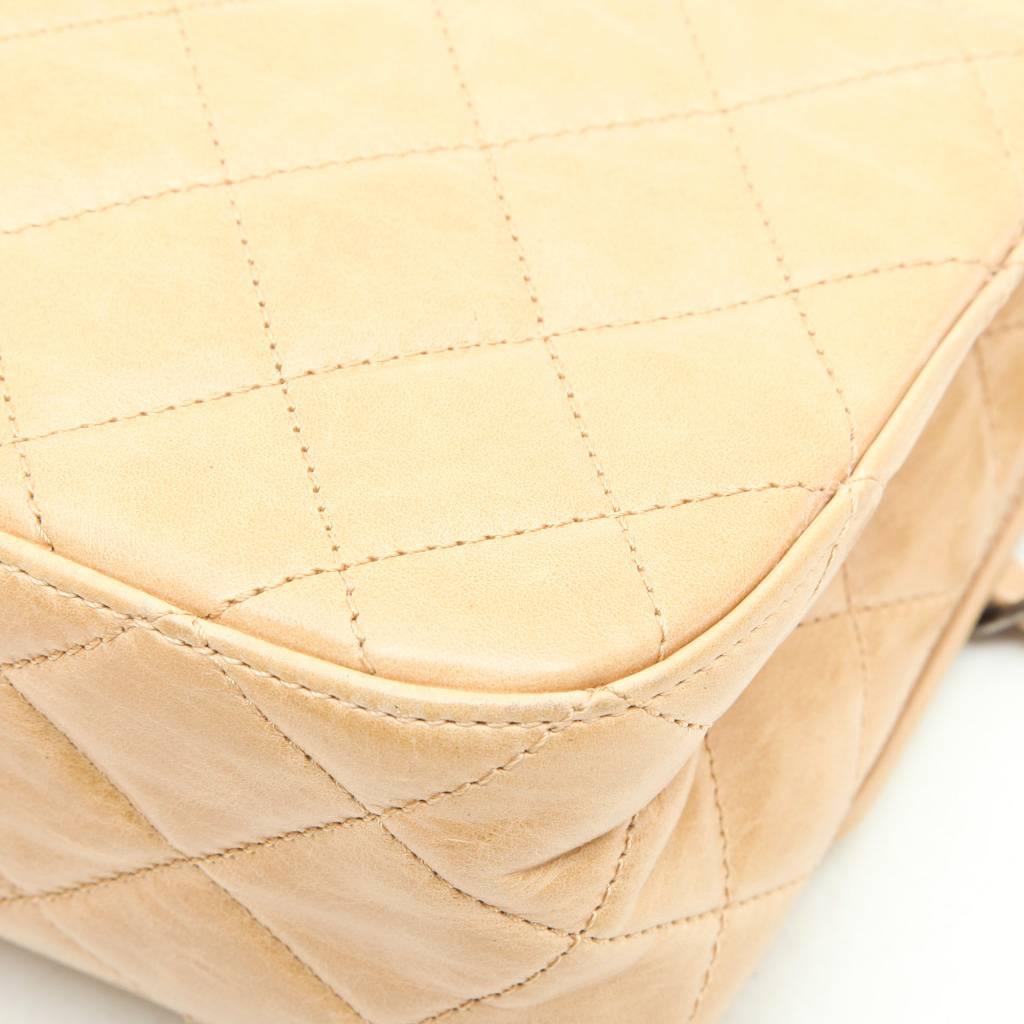 CHANEL 'Timeless' Flap Bag in Beige Embossed 'CHANEL' and 'CC' Lambskin Leather 1