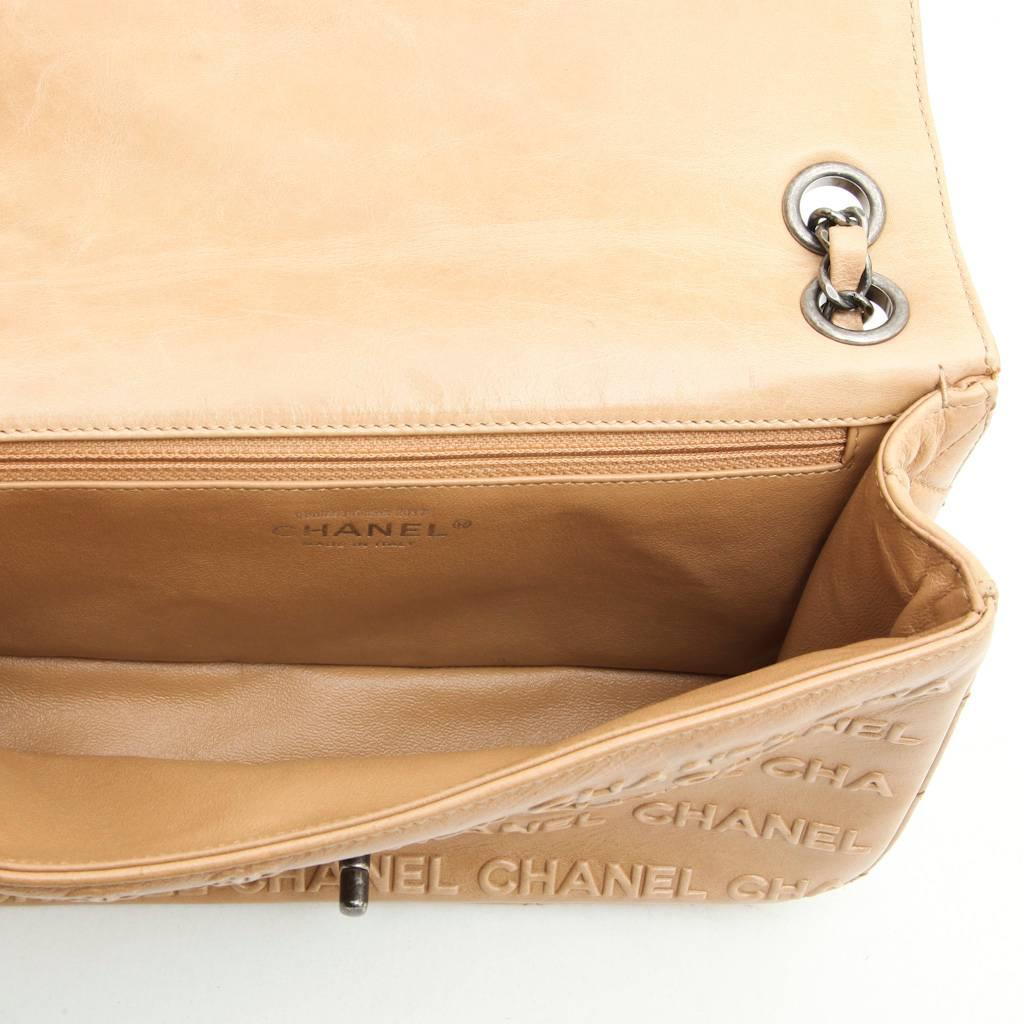 CHANEL 'Timeless' Flap Bag in Beige Embossed 'CHANEL' and 'CC' Lambskin Leather 3