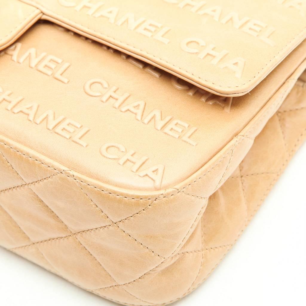 Women's CHANEL 'Timeless' Flap Bag in Beige Embossed 'CHANEL' and 'CC' Lambskin Leather