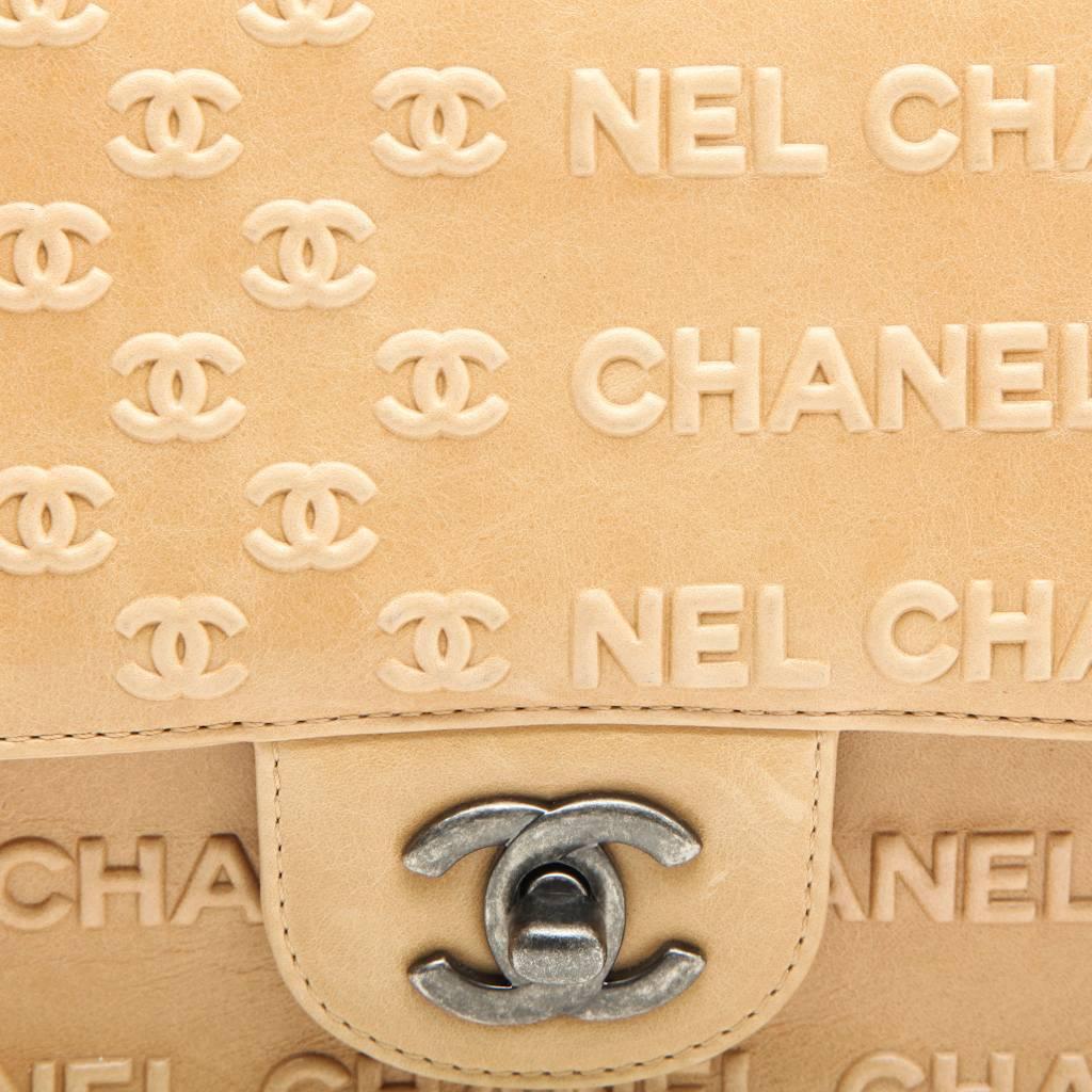 CHANEL 'Timeless' Flap Bag in Beige Embossed 'CHANEL' and 'CC' Lambskin Leather 2