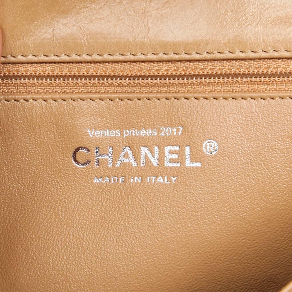 CHANEL 'Timeless' Flap Bag in Beige Embossed 'CHANEL' and 'CC' Lambskin Leather 4
