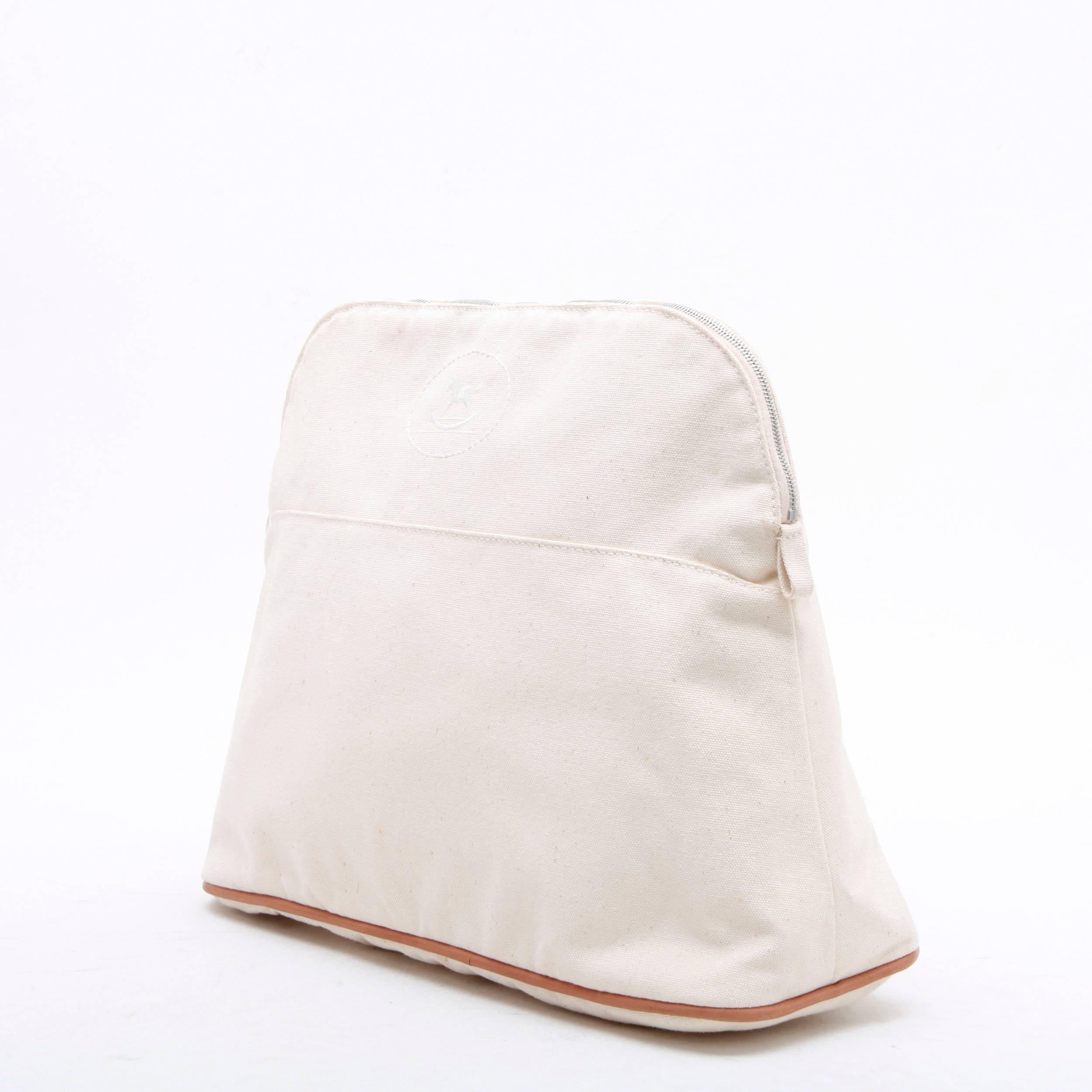 Beige HERMES Toilet Bag in Ecru Fabric Lined with Gilded Leather
