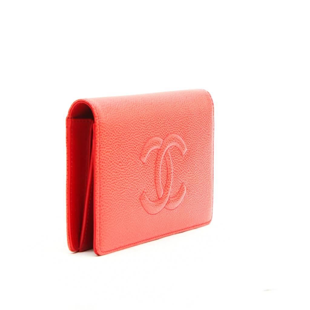 CHANEL Card Holder in Coral Grained leather In New Condition In Paris, FR