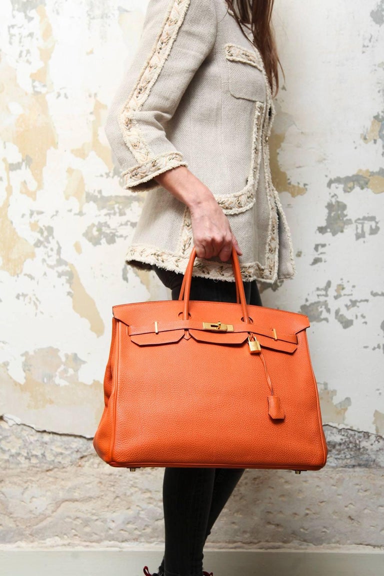HERMES Birkin 40 Bag in Orange Togo Leather