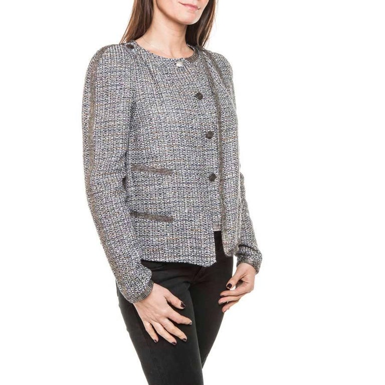 Chanel Paris Bombay Jacket in Gray Tweed with Swarovski Crystals Mesh  Bands 38 For Sale at 1stDibs