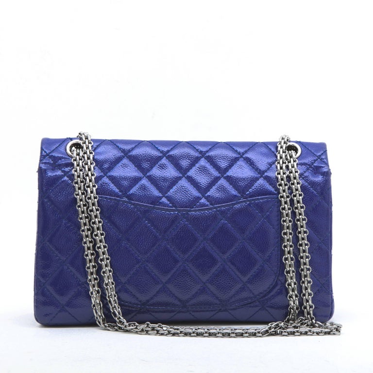 CHANEL 2.55 Double Flap Bag in Blue Electric Soft Grained Patent ...