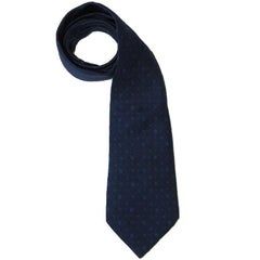 HERMES Tie in Dark Blue Printed Silk