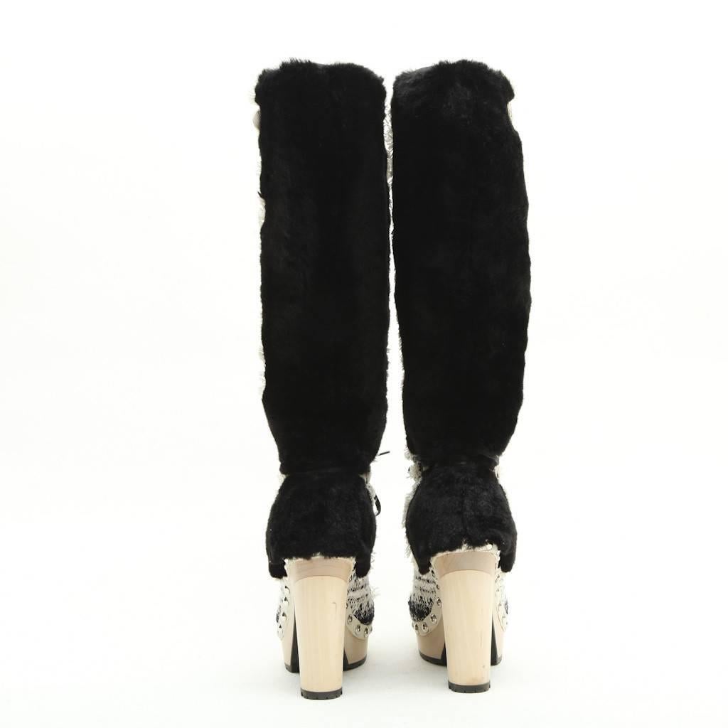 chanel white fur boots