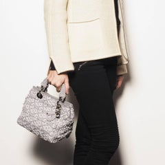 CHRISTIAN DIOR Lady D Bag in Gray Woven, Cotton and Leather Ribbons
