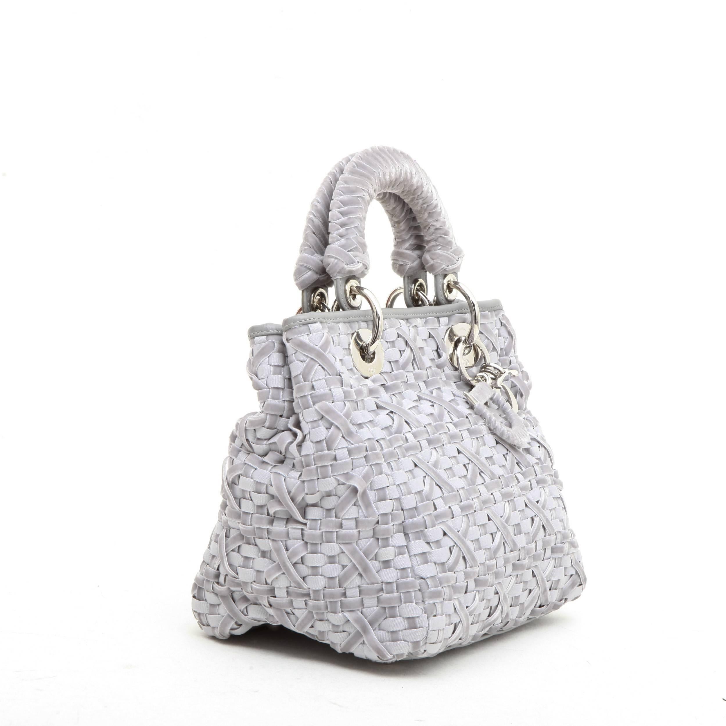 Women's CHRISTIAN DIOR Lady D Bag in Gray Woven, Cotton and Leather Ribbons