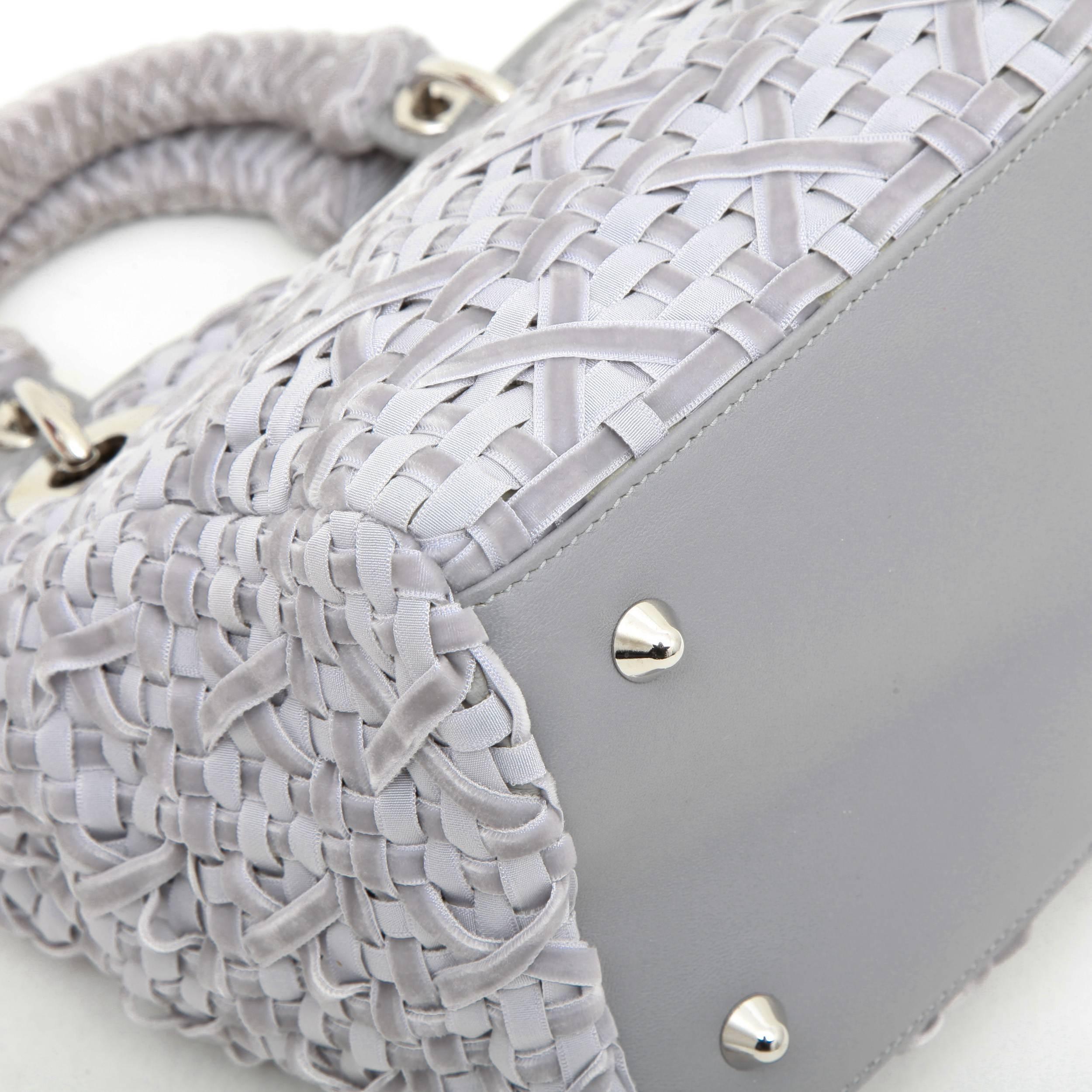 CHRISTIAN DIOR Lady D Bag in Gray Woven, Cotton and Leather Ribbons 2