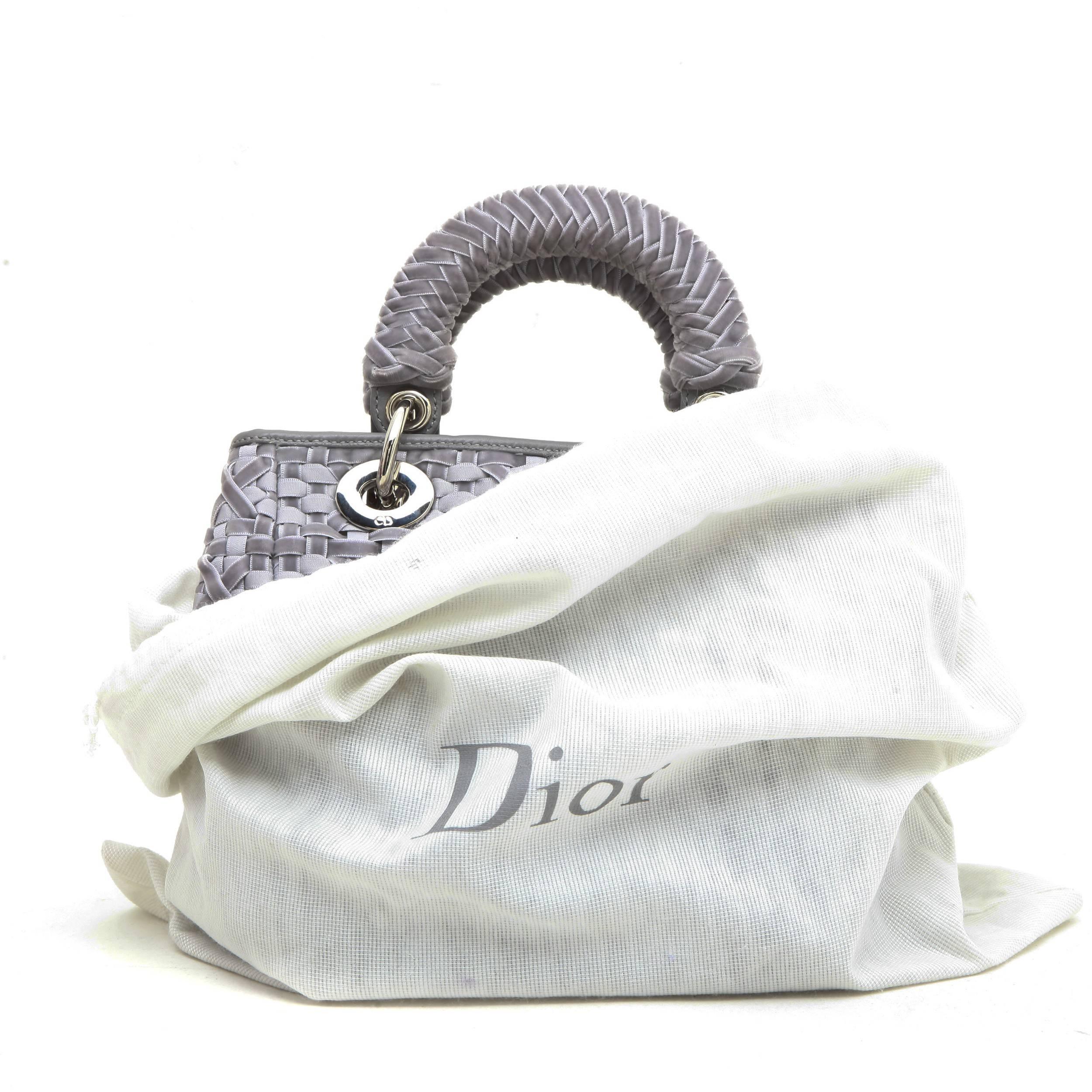 CHRISTIAN DIOR Lady D Bag in Gray Woven, Cotton and Leather Ribbons 6