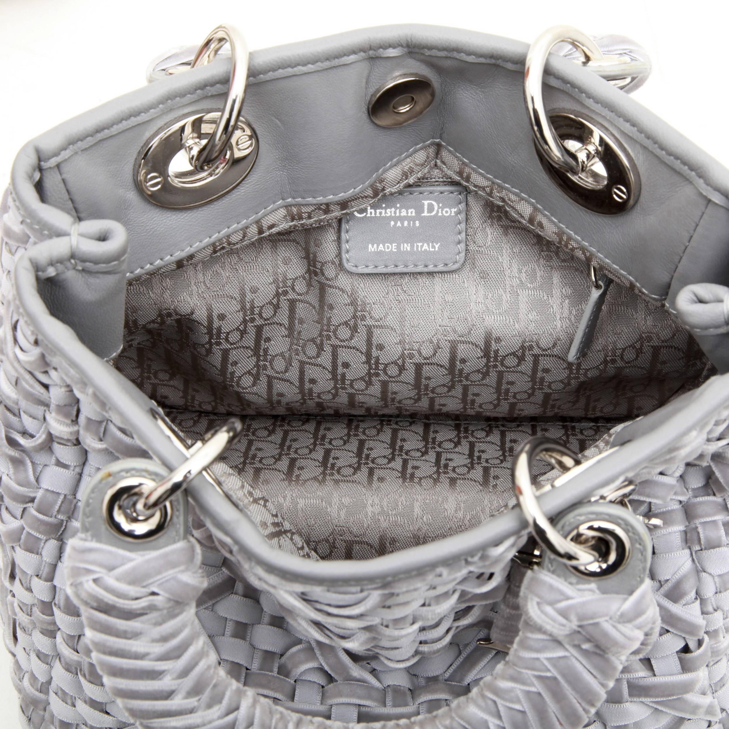 CHRISTIAN DIOR Lady D Bag in Gray Woven, Cotton and Leather Ribbons 5