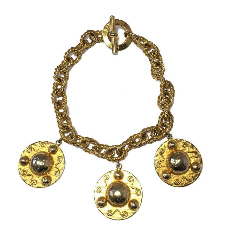 CELINE Vintage Necklace in Gilded Metal For Sale at 1stDibs