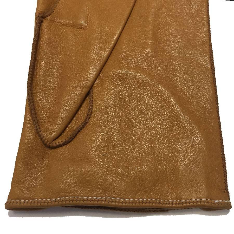 CHRISTIAN DIOR Gloves in Two-Tone White and Caramel Lamb Leather 7 3/4 3