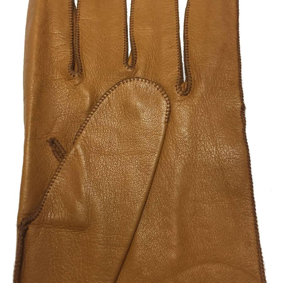 CHRISTIAN DIOR Gloves in Two-Tone White and Caramel Lamb Leather 7 3/4 4