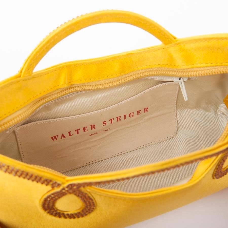 WALTER STEIGER Mini Cocktail Bag in Lemon Yellow Silk and Rhinestones In Excellent Condition In Paris, FR