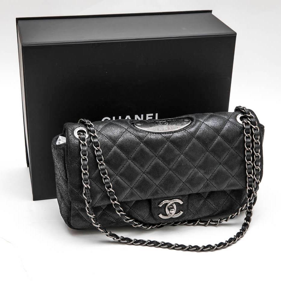 CHANEL 'Paris Dallas' Double Flap Bag in Dark Gray Quilted thick Cowhide Leather 3