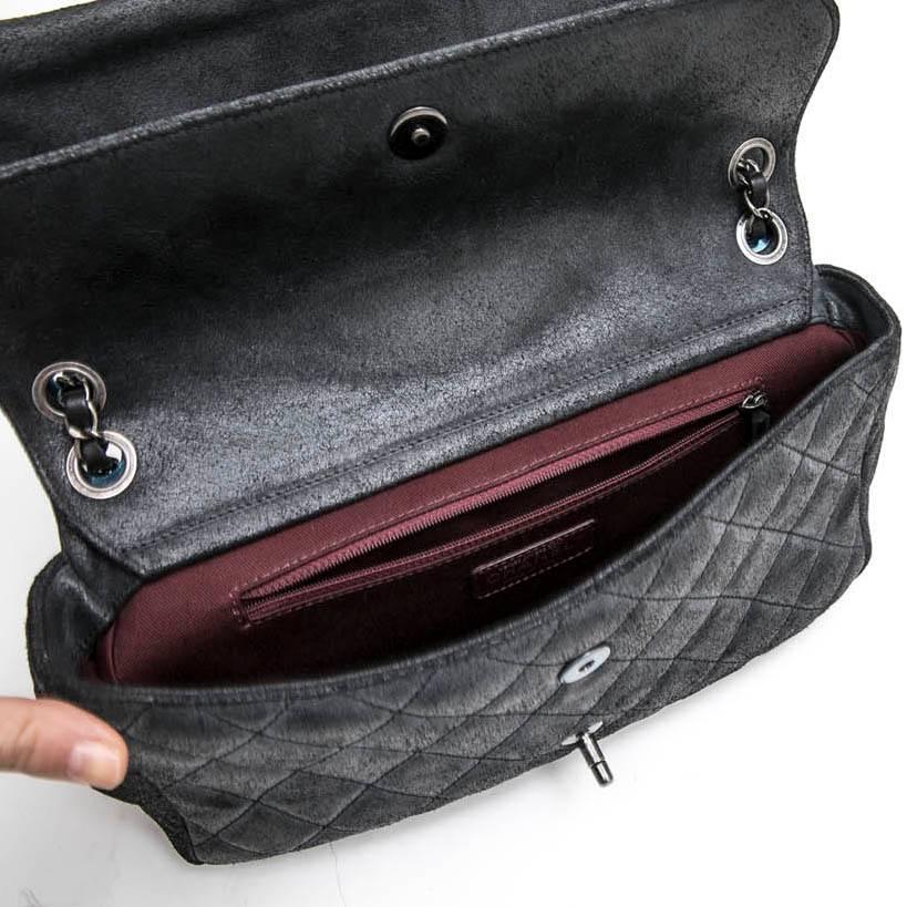 Women's CHANEL 'Paris Dallas' Double Flap Bag in Dark Gray Quilted thick Cowhide Leather