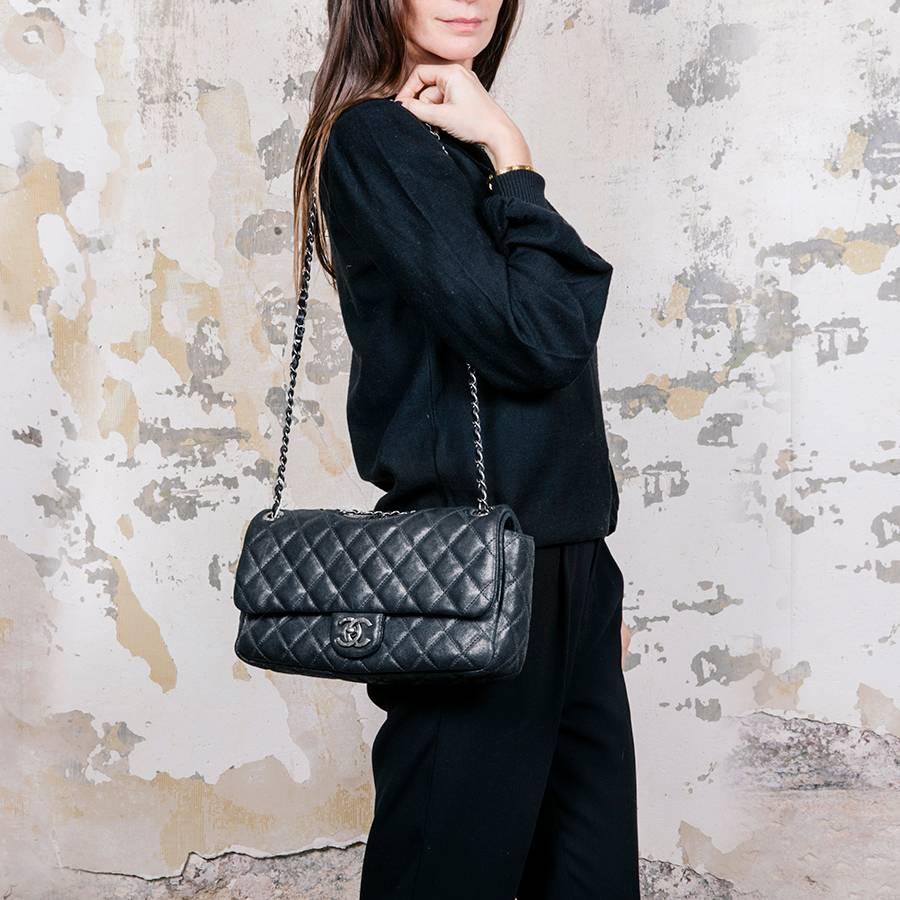CHANEL 'Paris Dallas' Double Flap Bag in Dark Gray Quilted thick Cowhide Leather 4